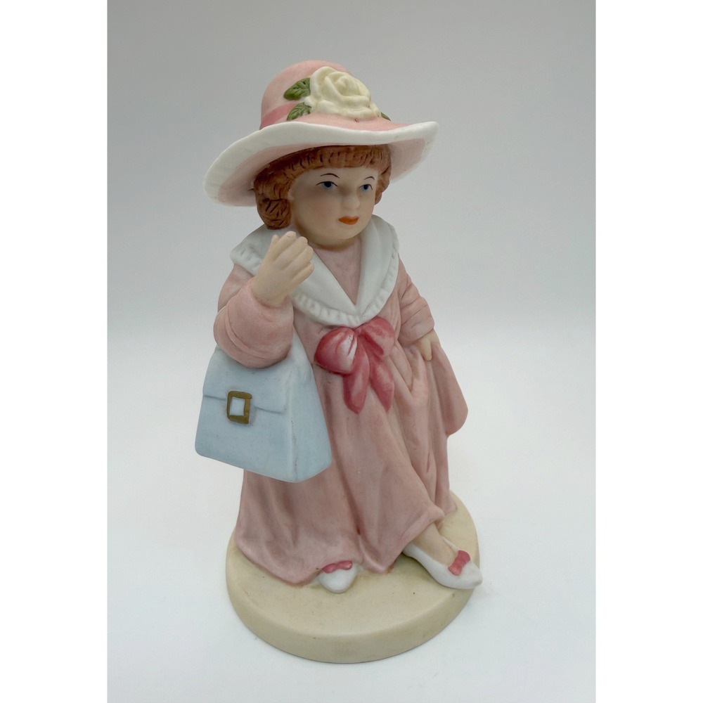 Homco Figurine Girl in Pink Dress 5.5" Pink Vintage Collectible Porcelain 1488